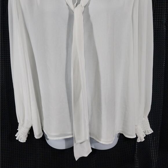 CALVIN KLEIN! WINTER WHITE CHIFFON TIE NECK, PUFF SLEEVE BLOUSE, TOP! SZ 3X - Picture 4 of 9